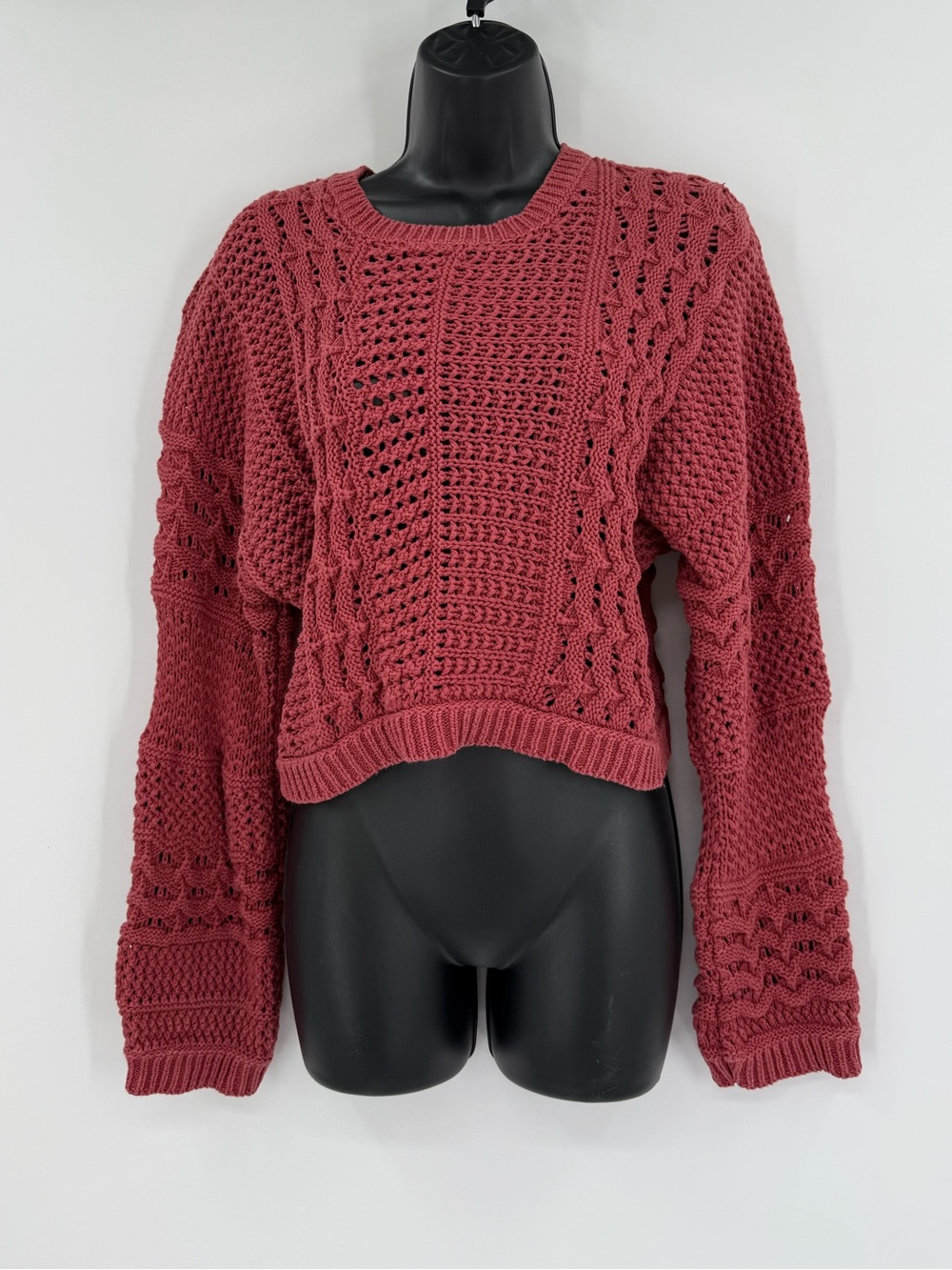 Madewell Crochet Knit Crop Sweater | Antique Rose | Small